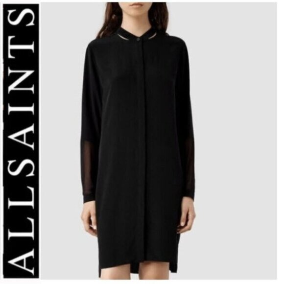 All Saints Rivi Silk Shirt Dress - Picture 2 of 16